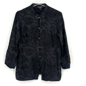 Citron Jacket Womens S Silk Linen Floral Paisley Black Classic Asian Basic